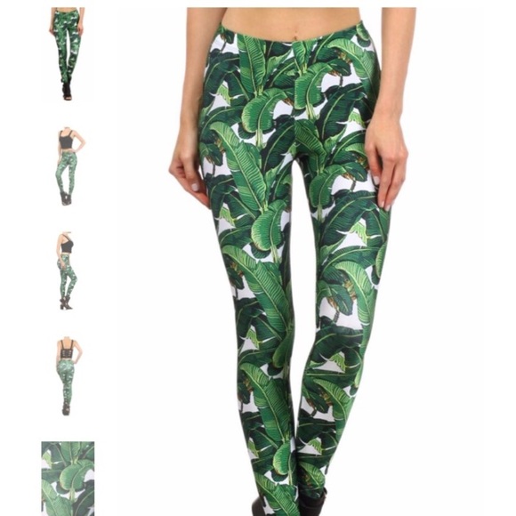 poprageous Pants - Poprageous Banana Print Leaf Dream Yoga Leggings L